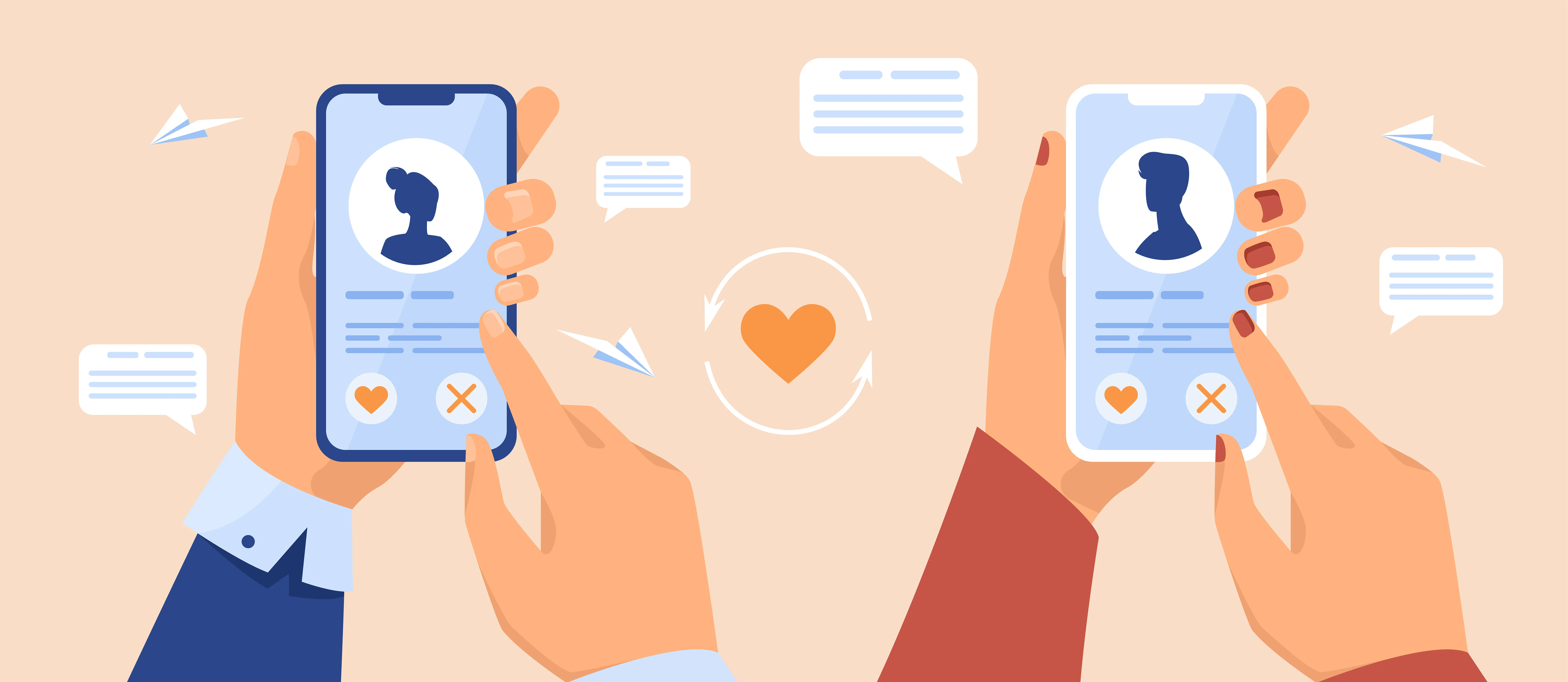 Mains d'utilisateurs tenant des téléphones avec des applications de rencontre