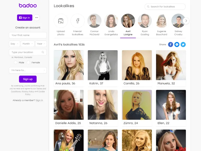 Fonctionnalité de recherche de sosies sur l'application de rencontre Badoo en Russie