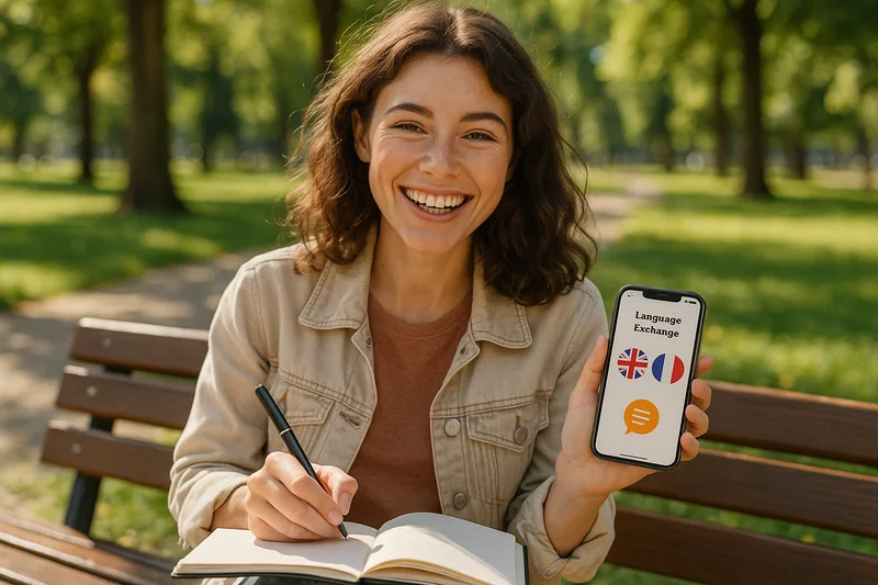 Jeune femme souriante portant des écouteurs qui participe à une conversation vocale sur un serveur Discord d'apprentissage des langues