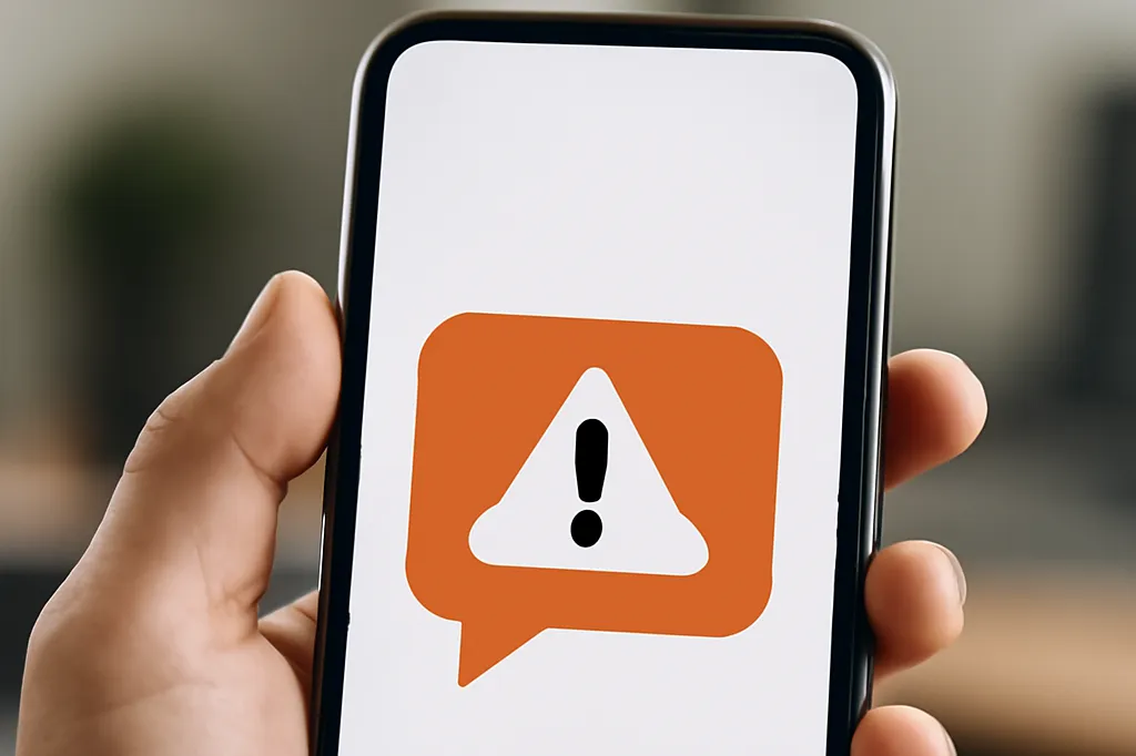 Smartphone affichant une icône d'alerte de message suspect